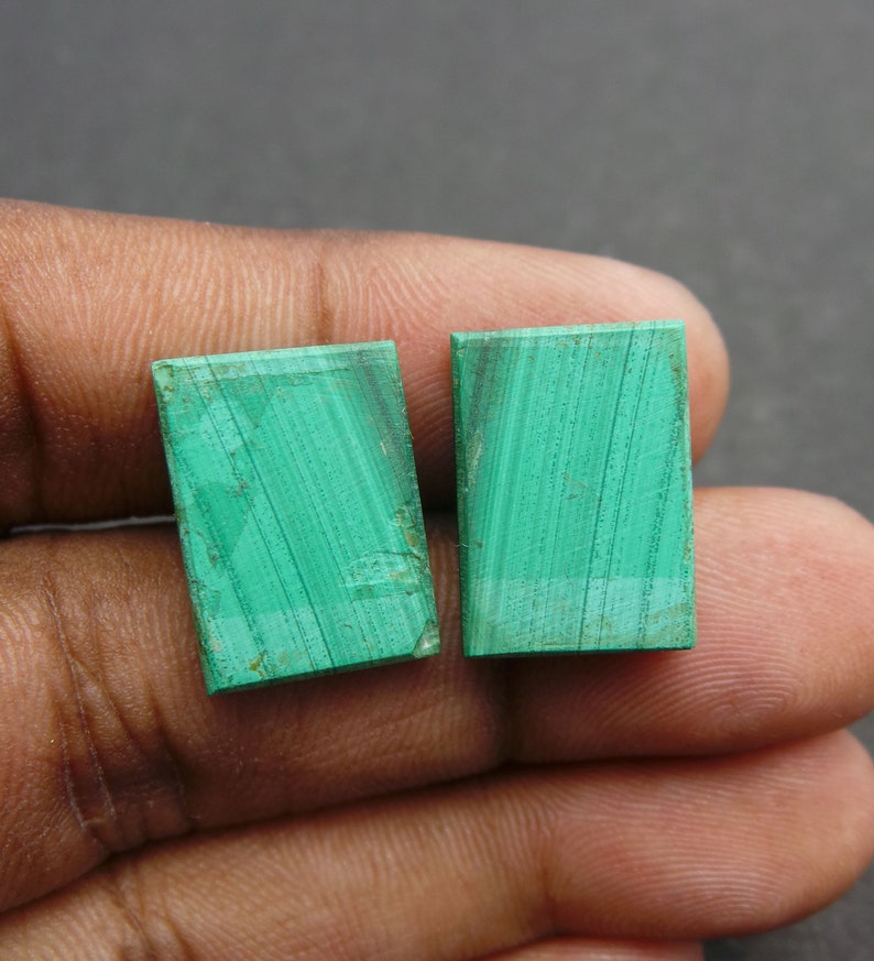 Malachite Gemstone Cabochon-Malachite Cabs-Natural Malachite Smooth Rectangle Cabochon-17.5x13 MM-1 Pair-High Quality-Wholesalegems-BS11170