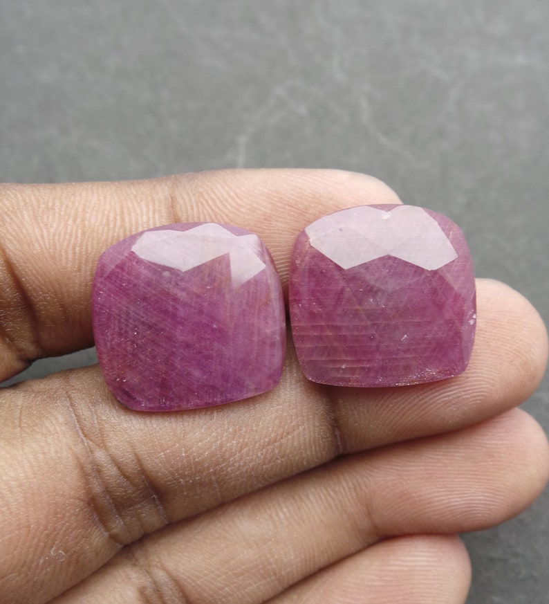 Ruby Rock Crystal Doublet Cabochon-Ruby Crystal Doublet-Natural Ruby Crystal Faceted Cushion Cabochon-19 MM-1 Pair-Wholesalegems-BS12240