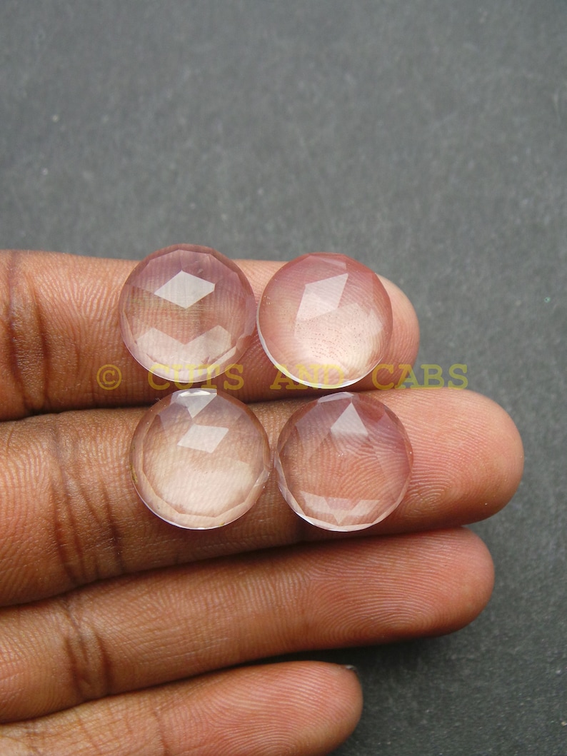 Rock Crystal Gemstone Cabochon-Rock Crystal Cabochon-Natural Rock Crystal Faceted Round Shape Cabochon-15 MM-4 Pcs-Wholesalegems-BS8748