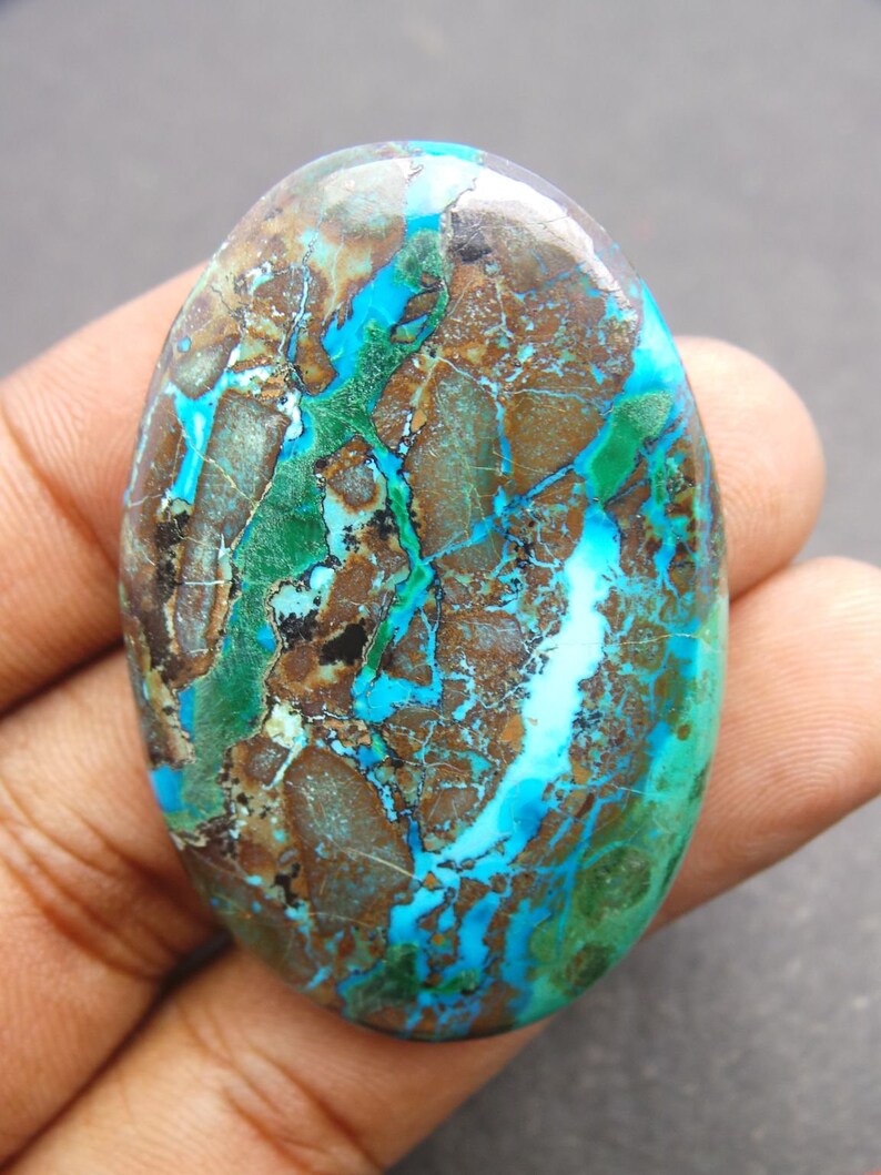 Chrysocolla Gemstone Cabochon-Chrysocolla Cabochon-Natural Chrysocolla Smooth Oval Shape Cabochon-37.5x31x6.5 MM-Wholesalegems-BS9328