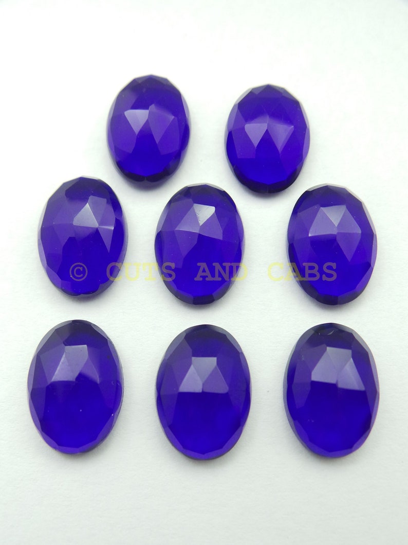 Cobalt Blue Quartz Cabochon-Quartz Cabochon-Cobalt Blue Quartz Faceted Rose Cut Oval Shape Cabochon-5 Pcs-High Quality-Wholesalegems-BSQZ-02