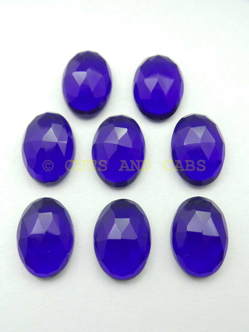 Cobalt Blue Quartz Cabochon-Quartz Cabochon-Cobalt Blue Quartz Faceted Rose Cut Oval Shape Cabochon-5 Pcs-High Quality-Wholesalegems-BSQZ-02