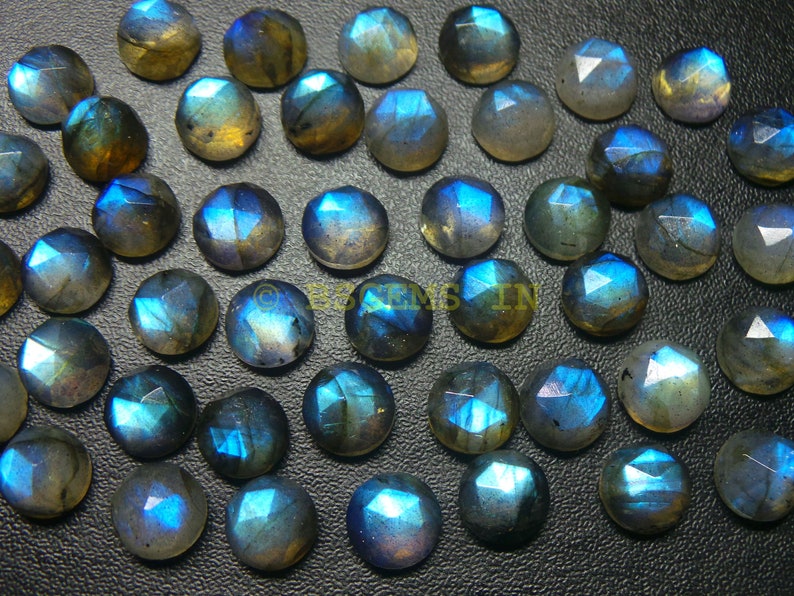 Labradorite Round Cabochons-Labradorite Cabochons-Labradorite Faceted Rose Cut Round Cabochons-Labradorite Cabochons-8 MM-10 Pcs-BSLB-26