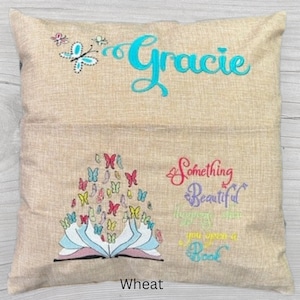 Pocket Pillow, Reading Pillow, Machine Embroidery Pillow, Girls Pocket Pillow, Personalized Pocket Pillow, Embroidered Reading Pillow, Gifts