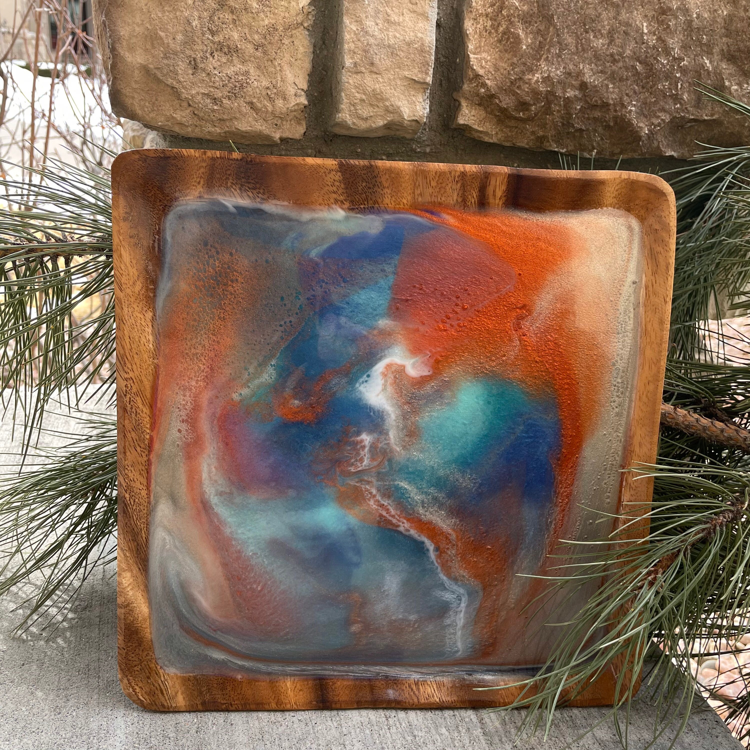 Wood and Resin Plate for the base in a gift basket Etsy