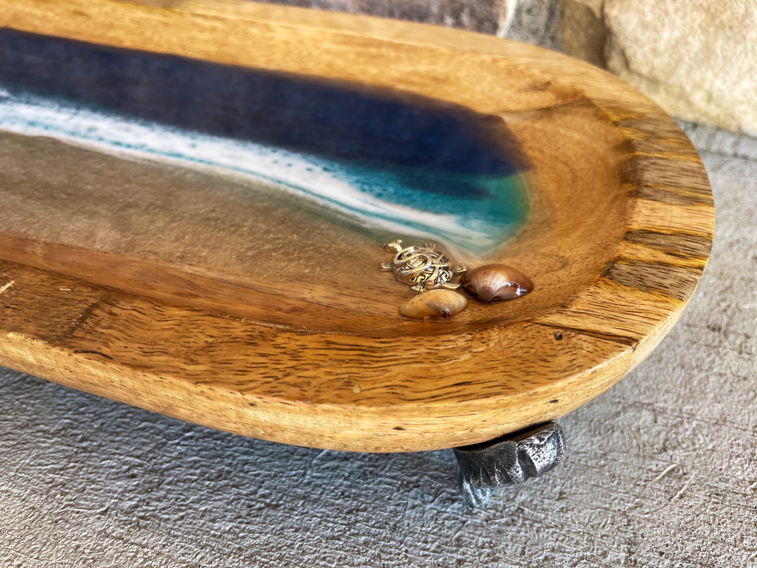 Oval Resin Wooden Serving Tray With Antiqued Silver Etsy