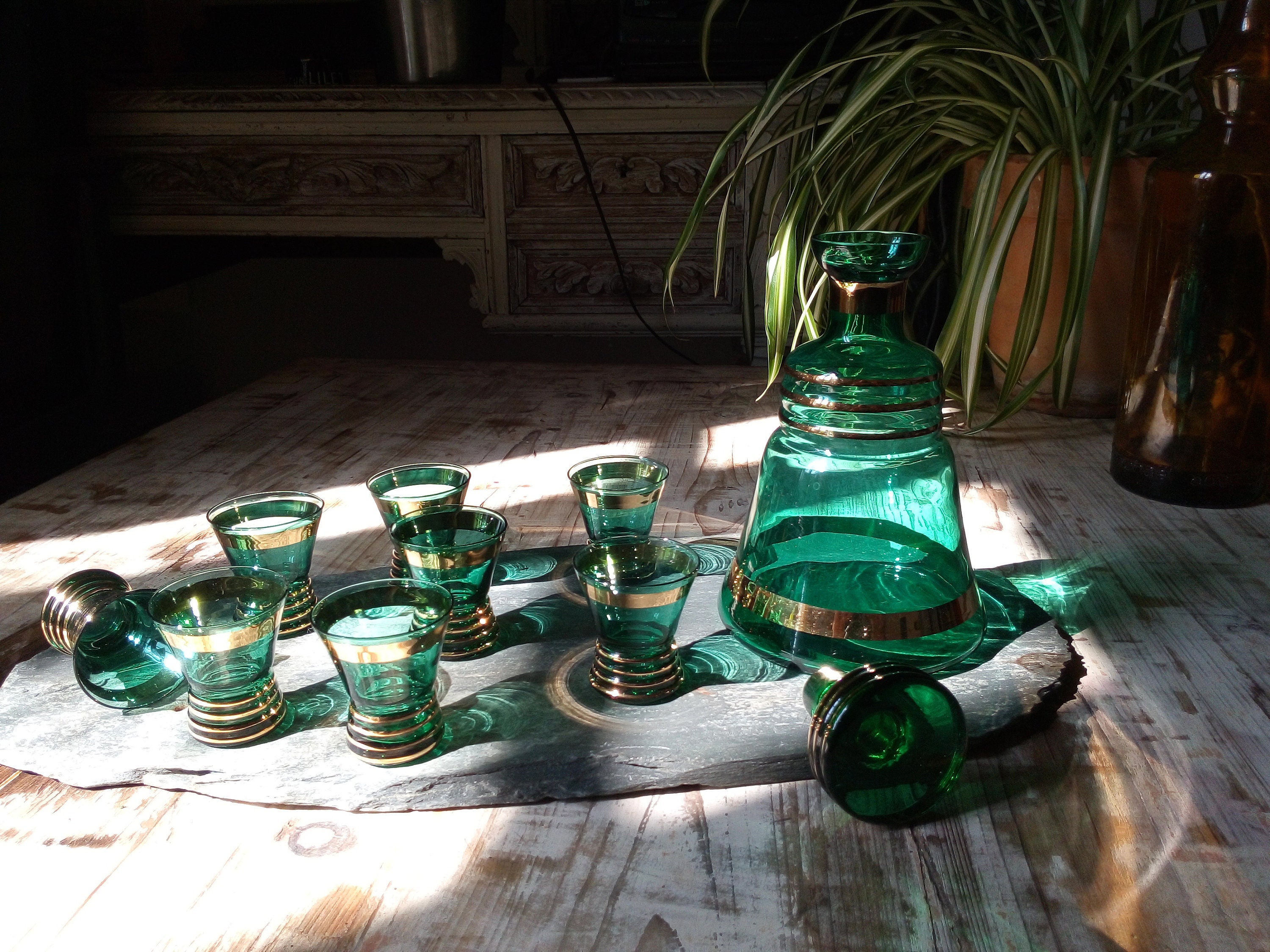 Service à Liqueur Doré, 8 Verres, Années 1930.