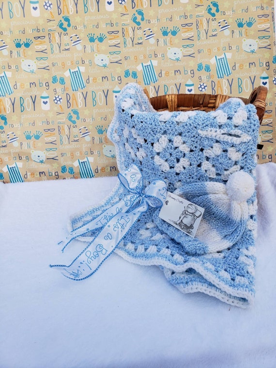 Baby Blue Baby Blanket and Hat Set