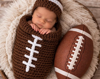 Capullo de fútbol para bebé, accesorio fotográfico de fútbol para recién nacidos, manta de fútbol tejida a crochet, regalo para baby shower, decoración deportiva para habitación infantil, colores de cualquier equipo