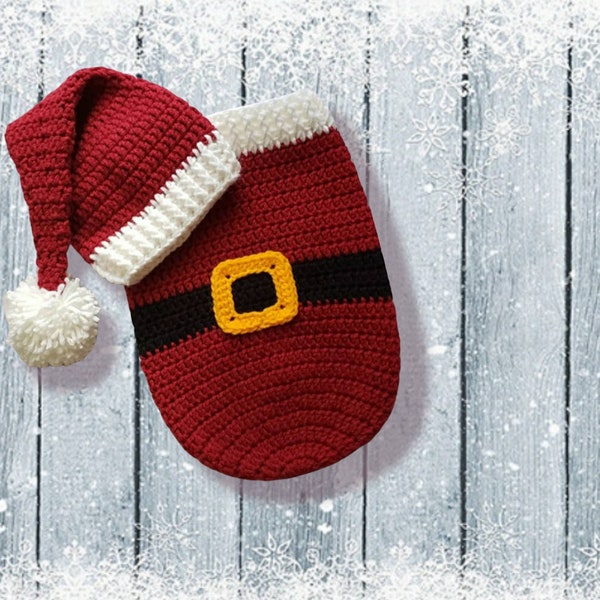 Baby Santa Hat and Cocoon, Crochet Santa Hat & Swaddle Sack Set, Christmas Costume, Newborn Photo Prop,Christmas outfit Santa Claus knitted