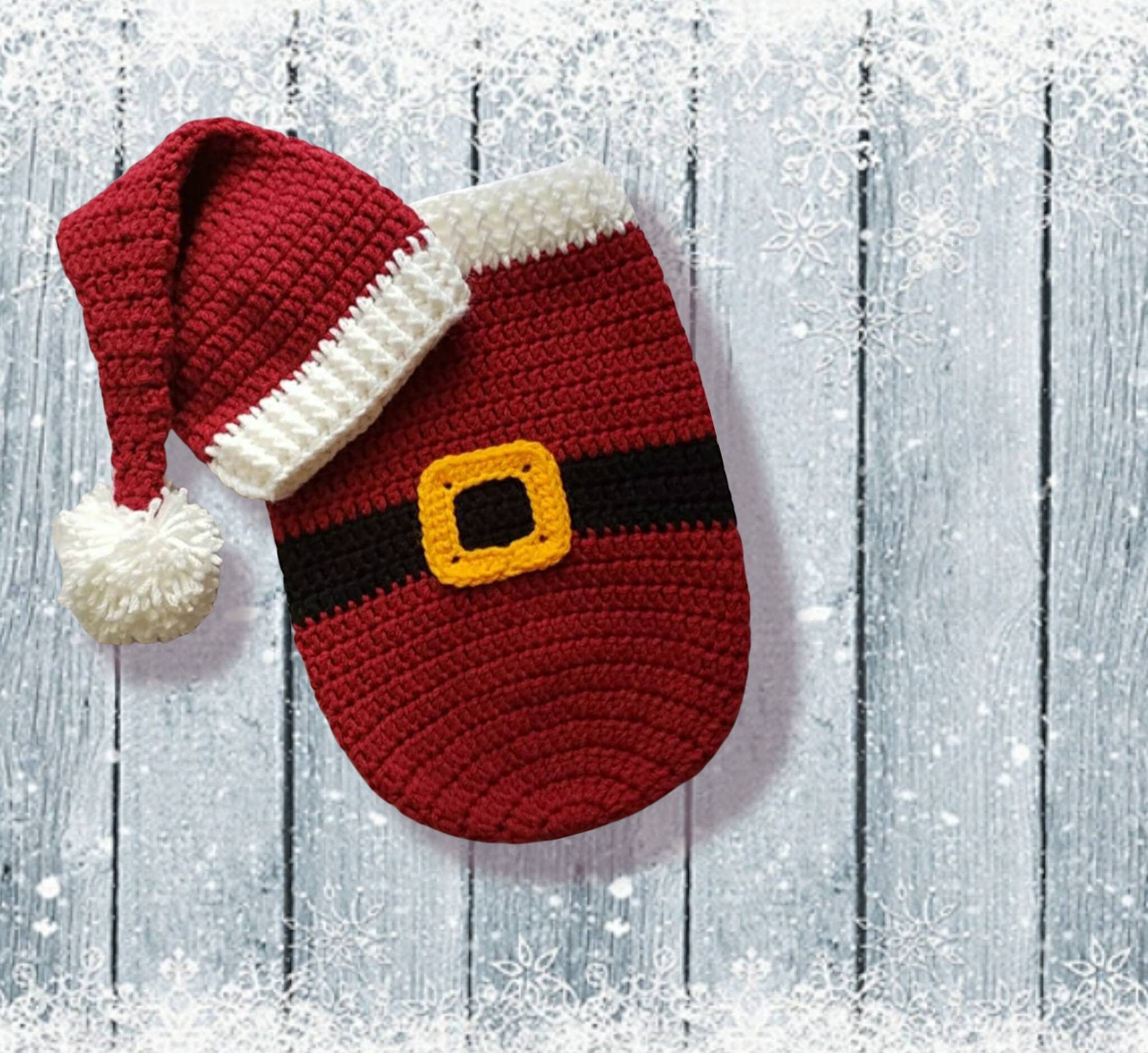 Baby Santa Hat and Cocoon, Crochet Santa Hat & Swaddle Sack Set, Christmas Costume, Newborn Photo Prop,Christmas outfit Santa Claus knitted