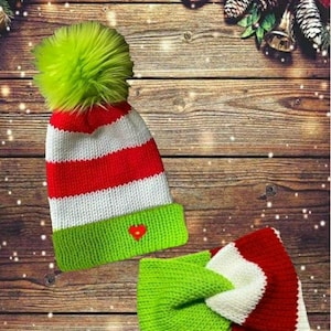 Lime Green Grinch Pom-Pom Beanie Amazon.com: Dr. Seuss The Grinch Beanie Hat and Gloves Set  main image 2