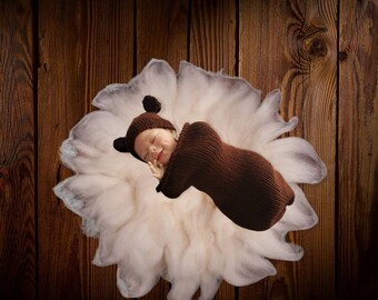 Teddy bear baby hat and cocoon set super soft cozy unisex newborn photo prop baby shower gift animal cap baby beanie crochet handmade soft