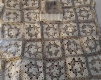 Baby blanket and hat grey white unisex custom baby shower gift soft boy girl nursery handmade custom set plush crochet knit afghan grey baby