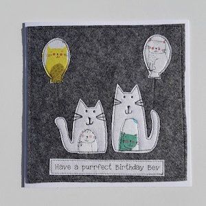 Carte d'anniversaire personnalisée faite main pour amoureux des chats - Carte d'anniversaire sur le thème des chats - Carte d'anniversaire chat - Carte d'anniversaire pour amoureux des chats - Carte en tissu