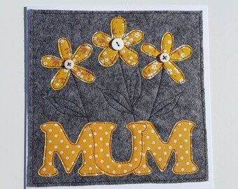 Handmade Birthday Card for Mum – Textile Floral Design