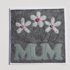 Mother's Day card - Birthday card for mum - Mum card - Mothering Sunday - textile art - fabric card - machine stitched - hand stitched