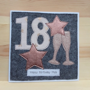 Handmade Personalised 18th Birthday card - female birthday - glitter birthday OOAK - textile card - fabric card - hand stitched