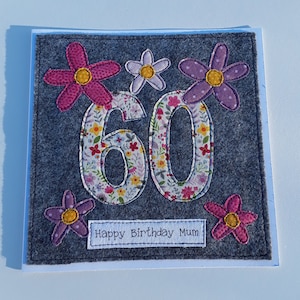 Carte d'anniversaire personnalisée faite main - anniversaire de femme - anniversaire floral OOAK - carte en textile - carte en tissu - cousue à la main