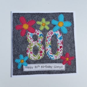 Carte d'anniversaire personnalisée faite main - anniversaire de femme - anniversaire floral - carte en textile - tout âge - carte en tissu - cousue à la main OOAK