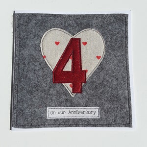 Our 4th Wedding Anniversary card - Linen - 4th Anniversary - for my husband - For my wife - Hand stitched - Textile card - Congratulations