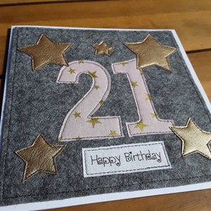 21st Birthday card - female birthday - bling Birthday - female 21st birthday - textile card - Handmade card - fabric card - hand stitched