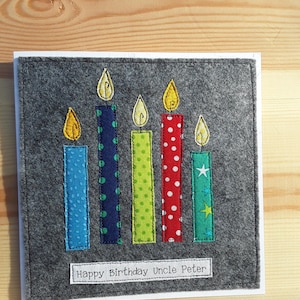 Carte d'anniversaire personnalisée faite main - unisexe - bougies d'anniversaire - carte d'anniversaire - cousue main - carte en tissu OOAK