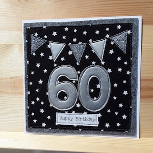 Personalised 60th Birthday card - unisex birthday - male birthday - textile card - any age -fabric card - hand stitched OOAK