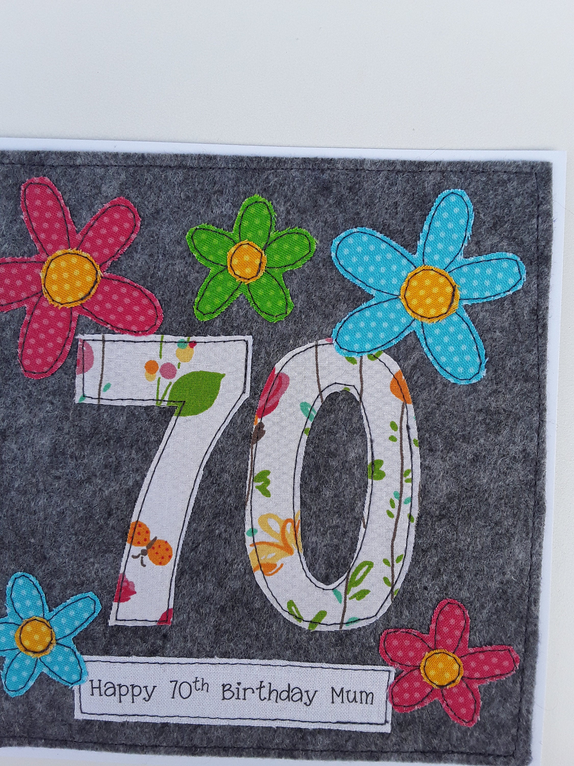 Handmade 70th Birthday Card – Floral Textile, Stitched Felt - Etsy