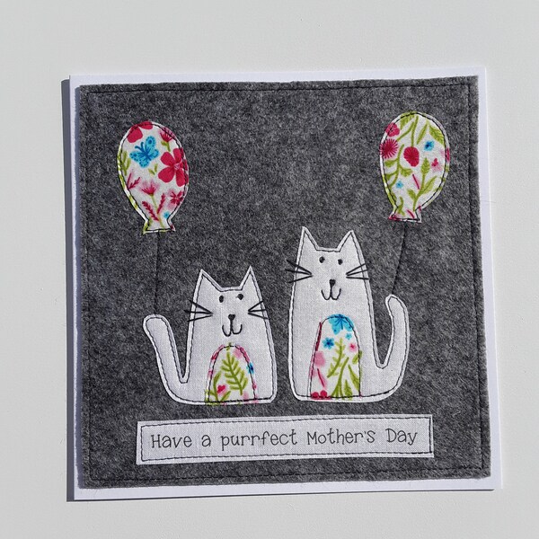 Handmade Mother's Day card - Mothering Sunday - card for cat mum - textile card - cat Mother's day card- mother's day cat mum OOAK