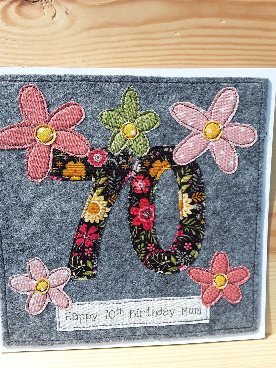 Personalised 70th Birthday Card – Handmade Floral Textile Card - Etsy