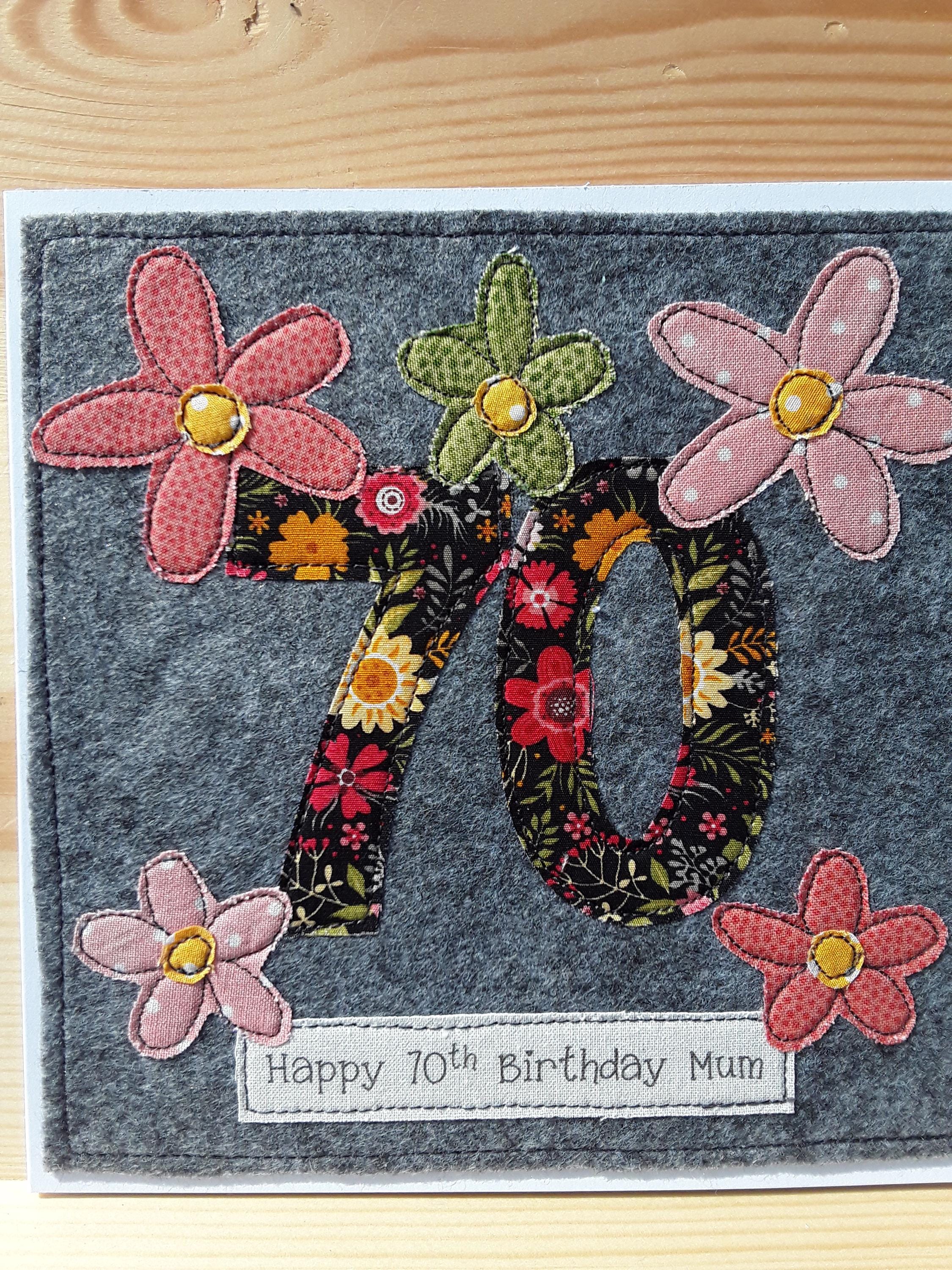 Personalised 70th Birthday Card – Handmade Floral Textile Card - Etsy UK