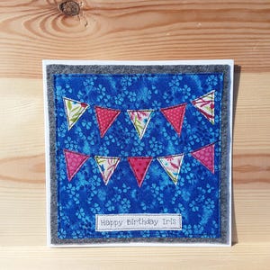 Personalised birthday card - female birthday - bunting card - textile card- handmade card - fabric card-hand stitched-Best friend card OOAK