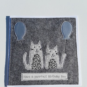 Personalised handmade Birthday card for cat lover - Cat themed Birthday card - Cat Birthday card- Cat lover Birthday card - fabric card OOAK