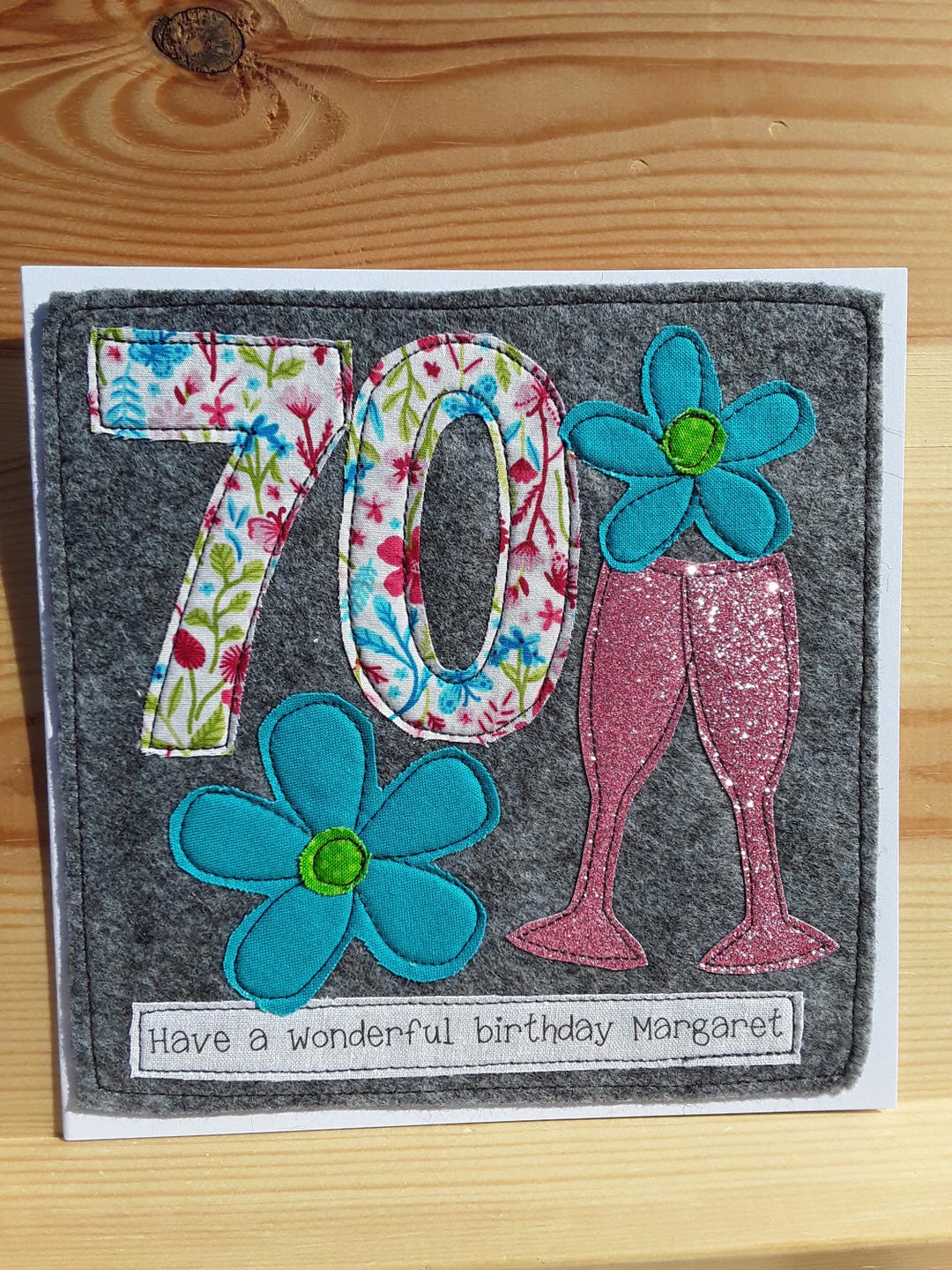 Handmade 70th Birthday Card – Floral Textile, Personalised Keepsake ...