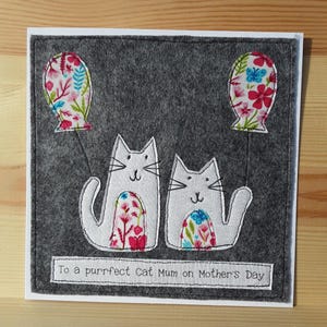 Mother's Day card for cat mum- Mothering Sunday - card for cat mum - textile card - cat Mother's day card- mother's day cat mum OOAK
