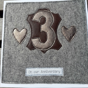 3rd Wedding Anniversary card - Leather - 3rd Anniversary - Fabric Card - My wife - My Husband - our wedding anniversary