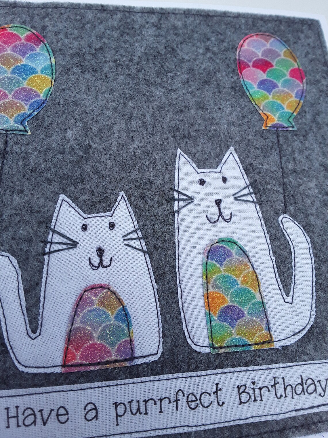 Handmade Textile Art Birthday Card - Cat Lover Gift - Etsy UK