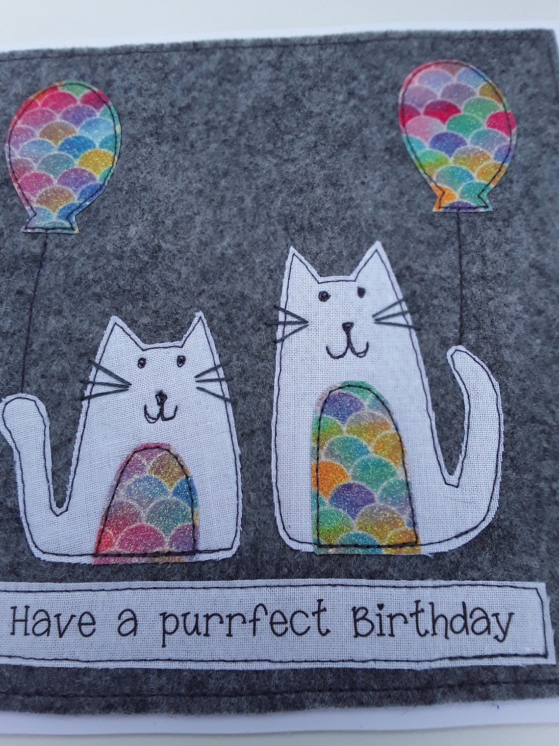 Handmade Textile Art Birthday Card - Cat Lover Gift - Etsy UK