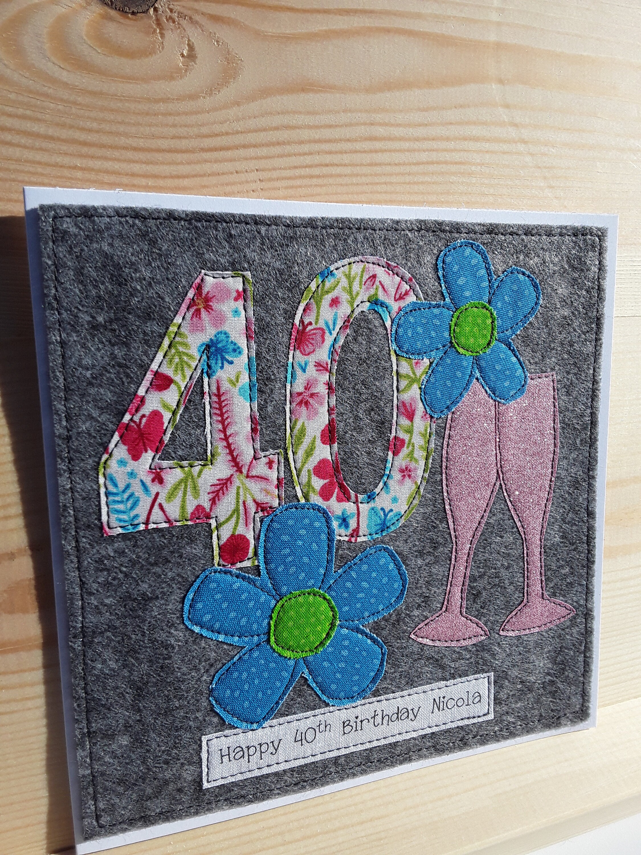 Personalised 40th Birthday Card - Handmade Floral Textile Design - Etsy UK