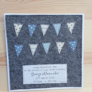 Carte personnalisée de nouveaux grands-parents- Carte faite main-naissance de votre petit-fils-Fiers grands-parents-Carte en tissu-Carte de naissance arrière-petit-fils