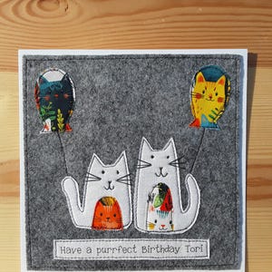 Personalised Handmade Birthday card for cat lover-OOAK Cat themed Birthday card - Cat Birthday card - Cat lover Birthday card - textile art