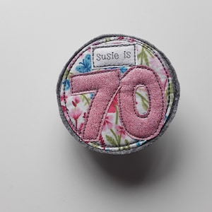 Personalised Birthday badge - any age - flower print badge - Personalised badge -Birthday gift -Age Birthday badge - Birthday girl badge
