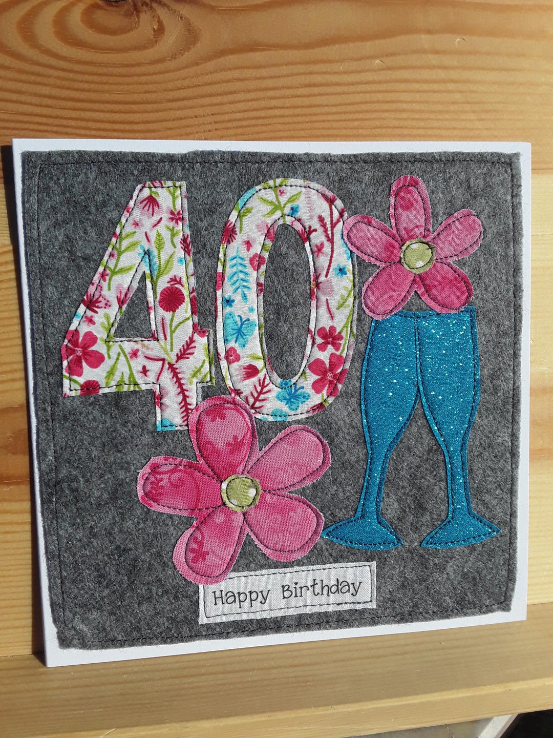 Personalised 40th Birthday Card - Handmade Floral Textile Design - Etsy UK