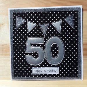 Carte personnalisée 50e anniversaire - anniversaire unisexe - anniversaire homme - carte textile - tout âge - carte tissu - cousu main OOAK