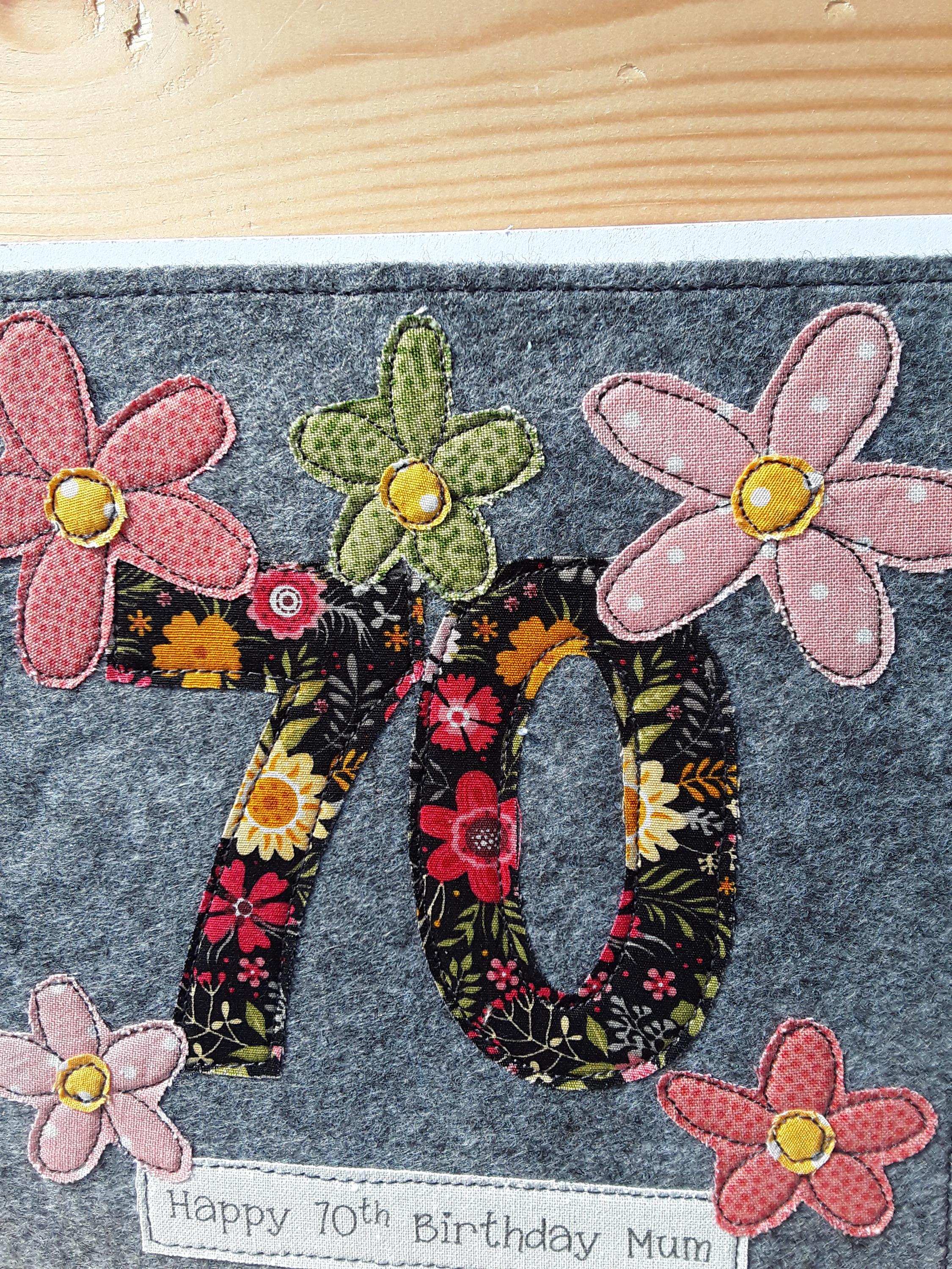 Personalised 70th Birthday Card – Handmade Floral Textile Card - Etsy UK