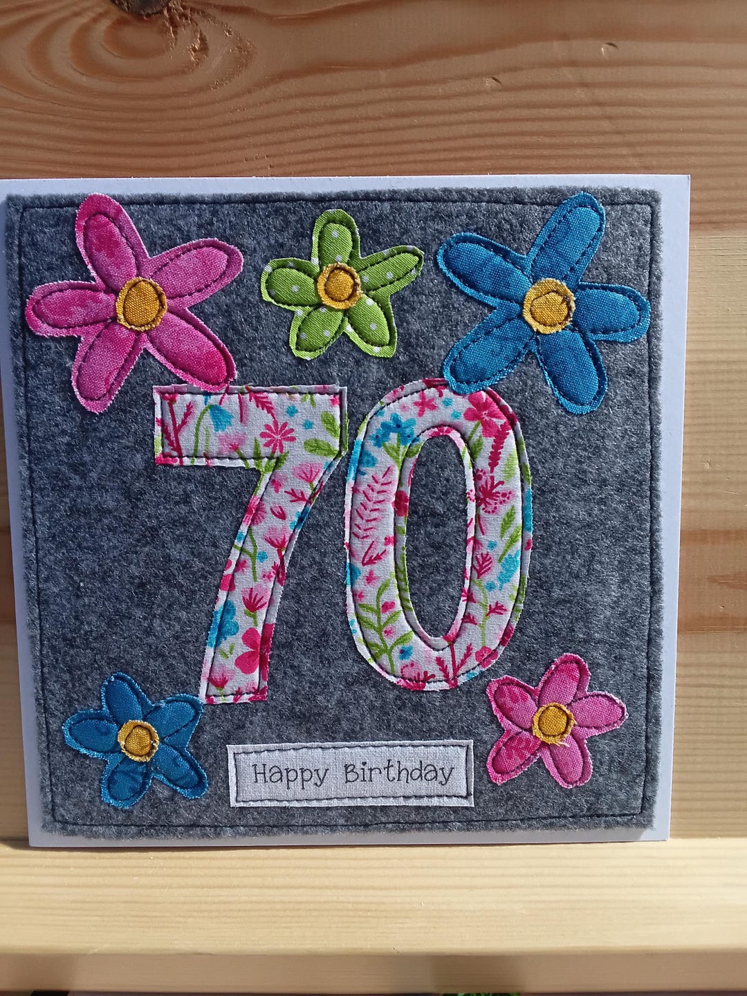 Handmade Floral 70th Birthday Card – Personalised Textile Design - Etsy UK