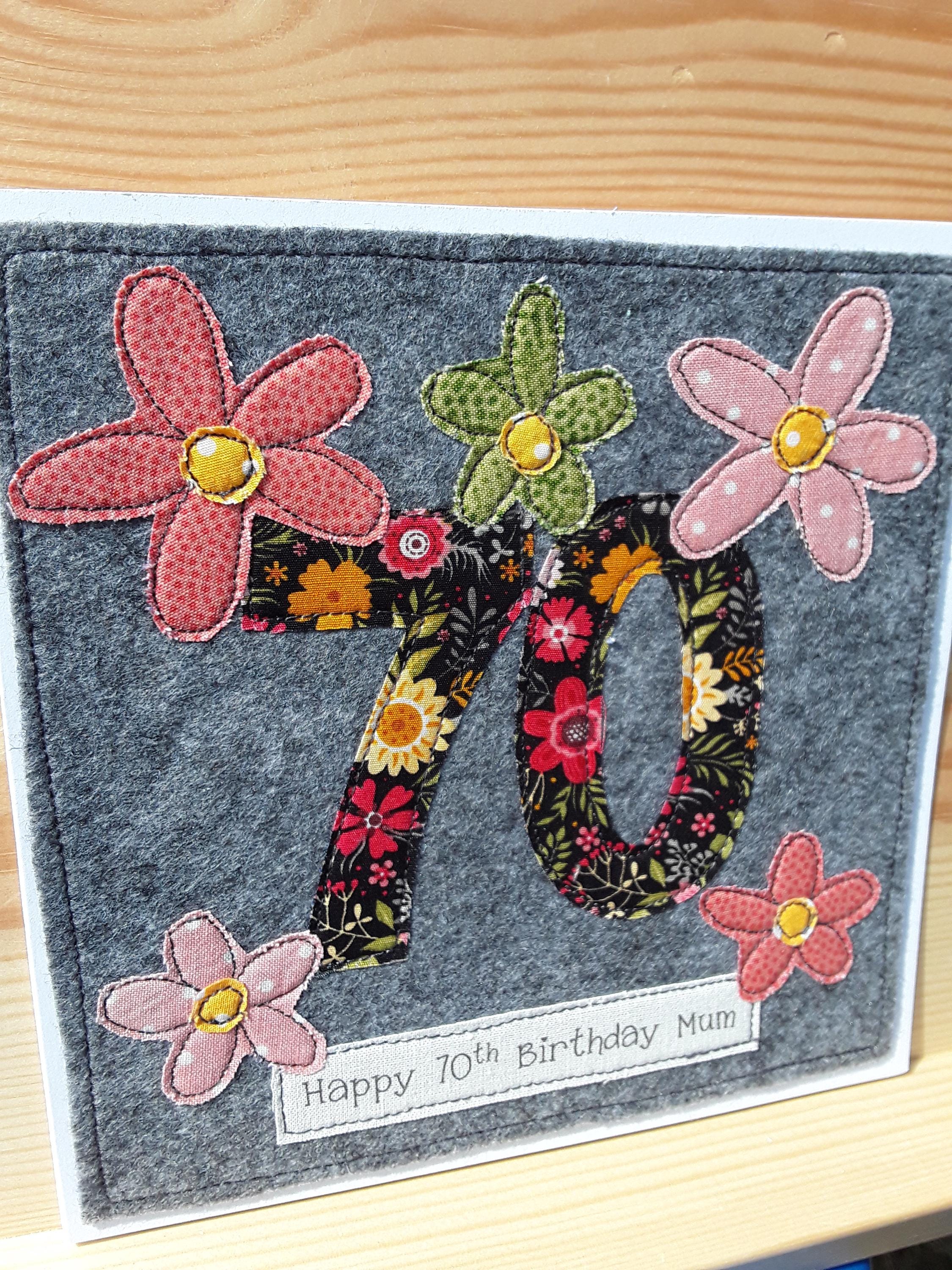Personalised 70th Birthday Card – Handmade Floral Textile Card - Etsy UK