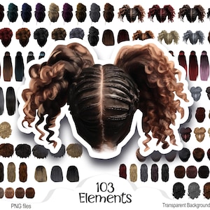 Clipart di capelli di ragazze nere / File PNG / Acconciature femminili, acconciature afroamericane, trecce, dreadlocks, vista posteriore Download immediato / Fai da te