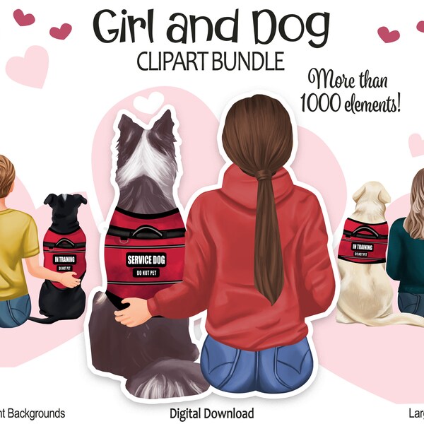 Gril and Service Dog Clipart Bundle: Slim, Curvy and Plus Size | PNG files | Therapy Dog, In Training Dog, Service Dog Vests, Assistance